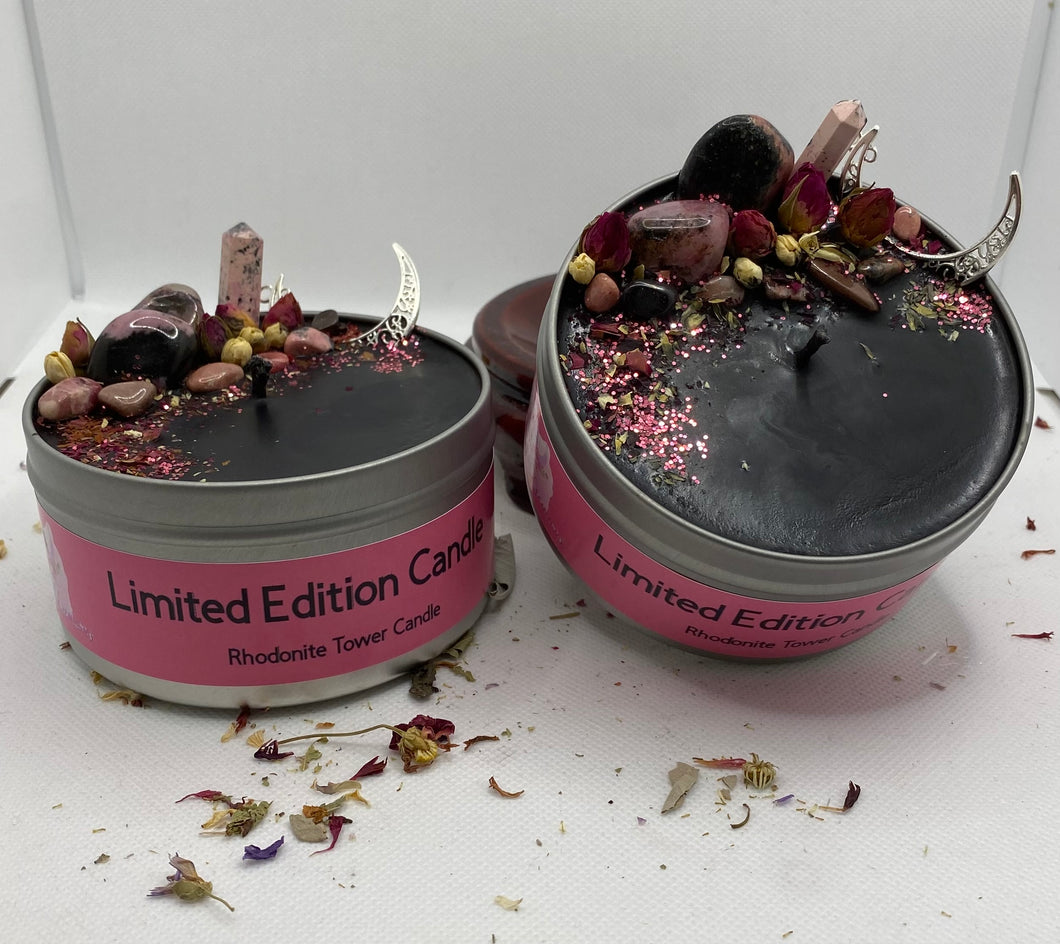 Limited Edition- Black Candle- Rhodonite Tower Candle