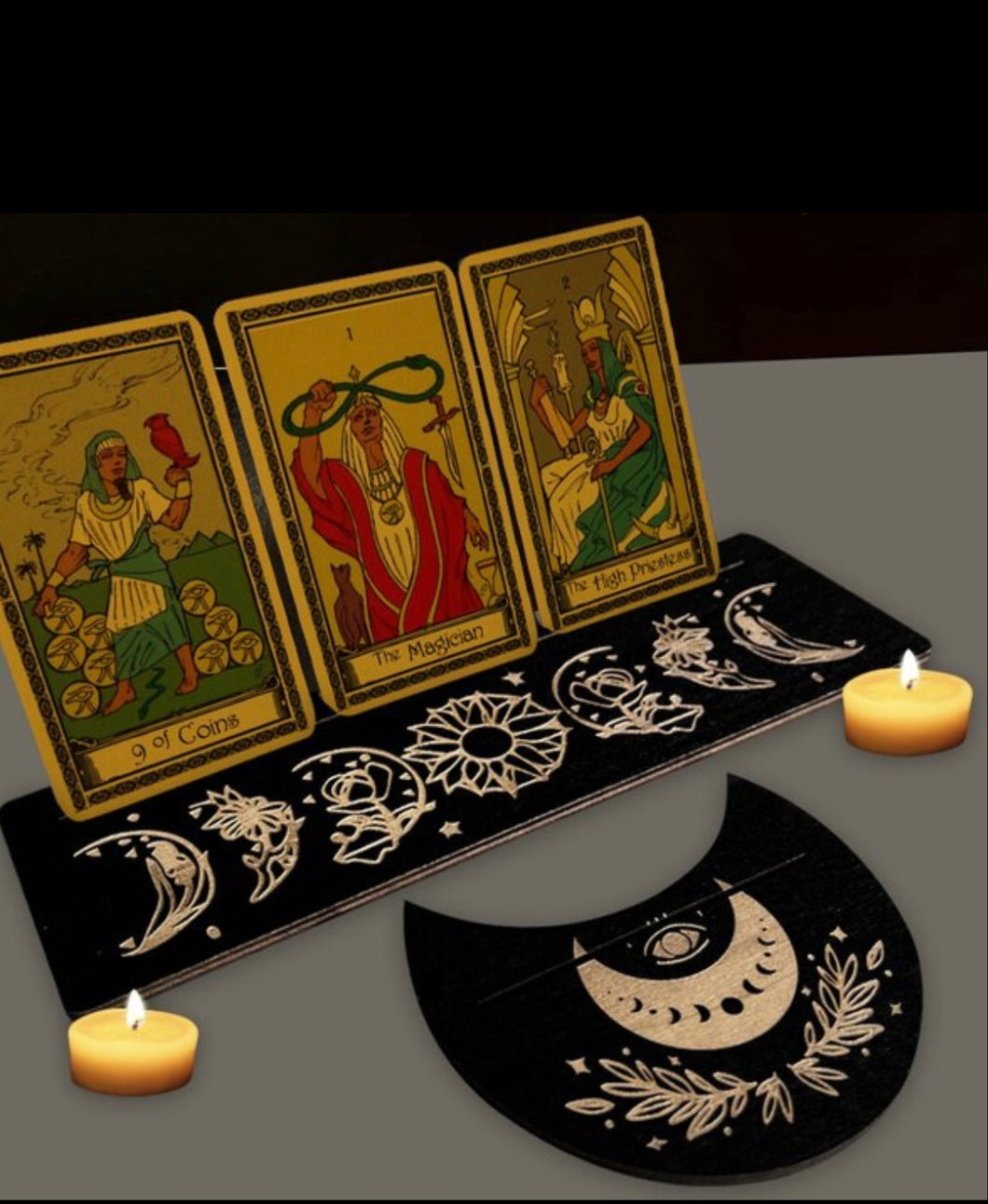 Tarot/Oracle Card Wooden Display Set – Moon Phase Florals