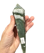 Load image into Gallery viewer, Moss Agate Wand On Stand
