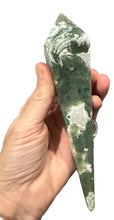 Load image into Gallery viewer, Moss Agate Wand On Stand
