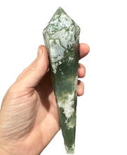 Load image into Gallery viewer, Moss Agate Wand On Stand
