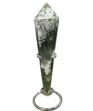 Load image into Gallery viewer, Moss Agate Wand On Stand
