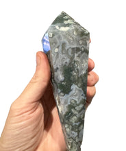 Load image into Gallery viewer, Moss Agate Wand On Stand
