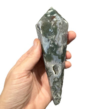 Load image into Gallery viewer, Moss Agate Wand On Stand
