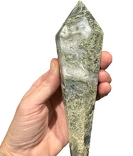 Load image into Gallery viewer, Moss Agate Wand On Stand
