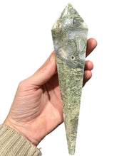 Load image into Gallery viewer, Moss Agate Wand On Stand
