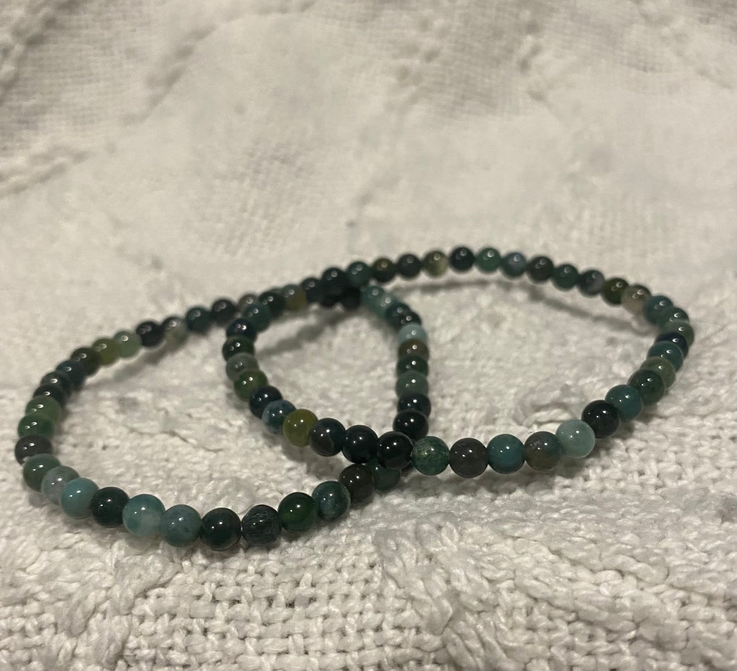 Moss Agate Bead Bracelet- Small Beads